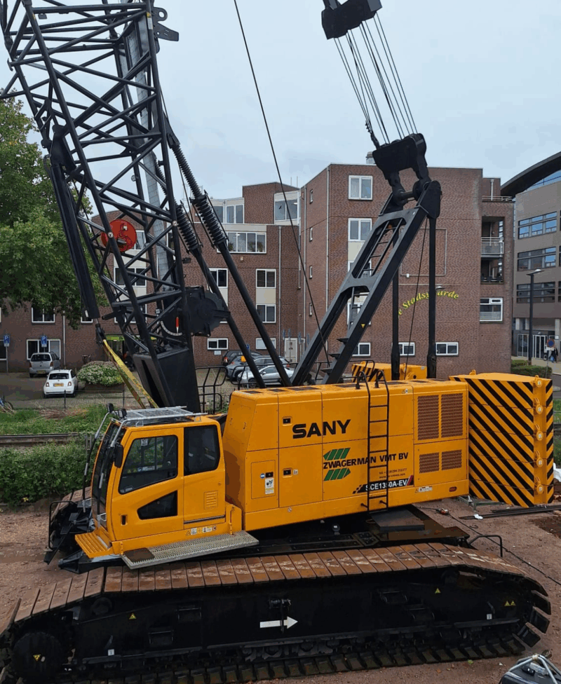 SANY SCE 1350A‑EV elektrische rupskraan in actie met 76 m boom